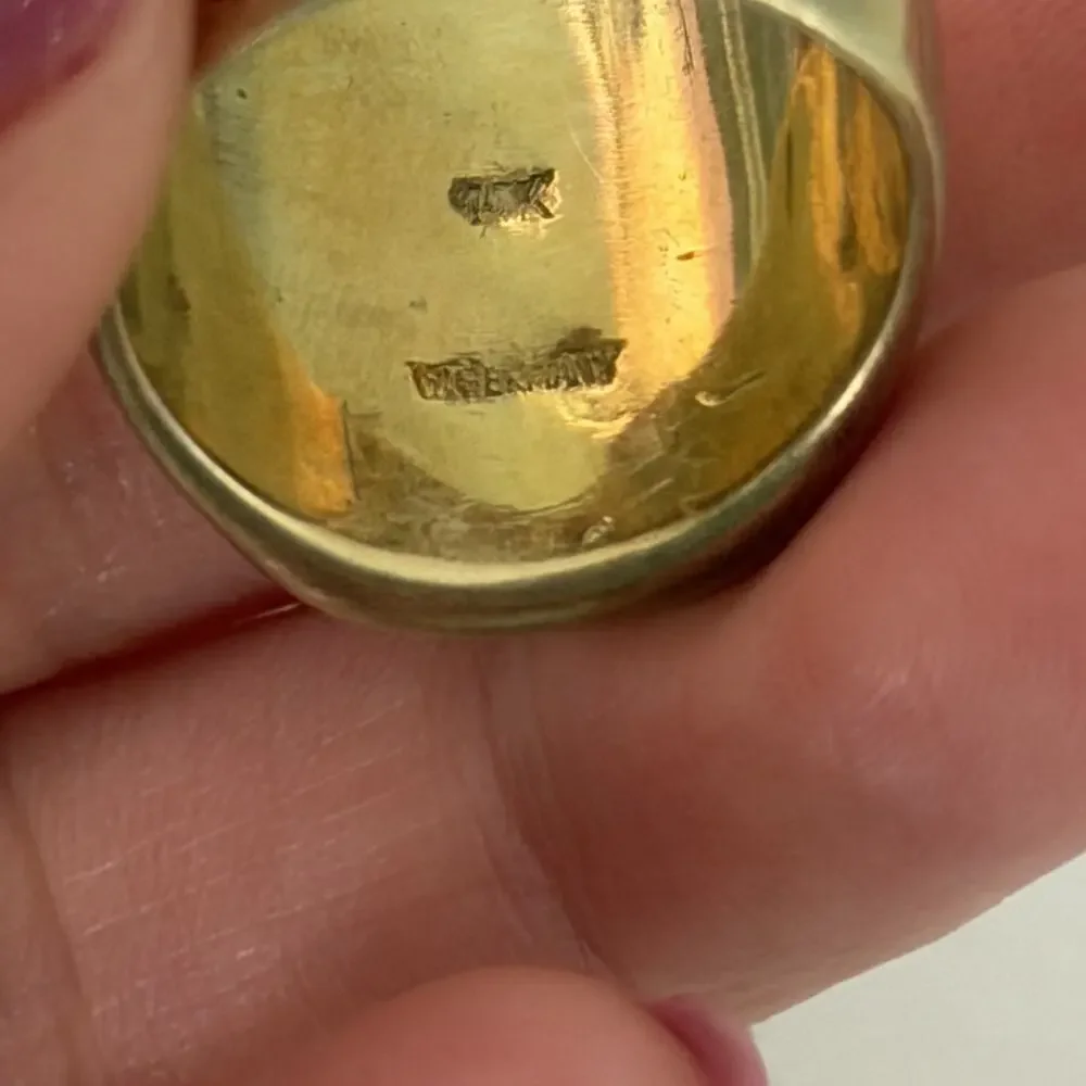 Vintage 14K Yellow Gold West Germany Smoky Cabochon Diamond Chunky Ring Sz 7.25